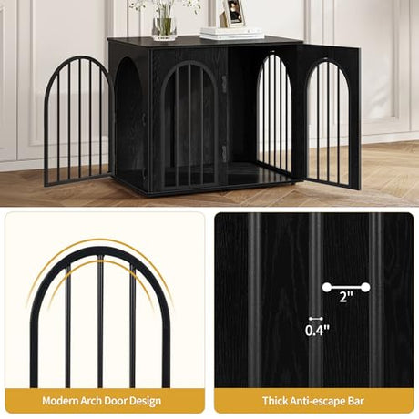 Hzuaneri 26.8'' Wooden Dog Crate Furniture, Indoor Dog Kennel Dogs Cage for Small Dogs, Heavy Duty Dog Crates Decorative Pet House End Side Table TV Stand, Black DFC85504B Hzuaneri