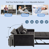 STBIGSLEP 3 in 1 Convertible Sleeper Sofa Bed, Small Couch for Living Room Bedroom with Pullout Bed Adjustable Backrest,Velvet,Loveseat Sofa Bed,Futon Couches (Black) STBIGSLEP