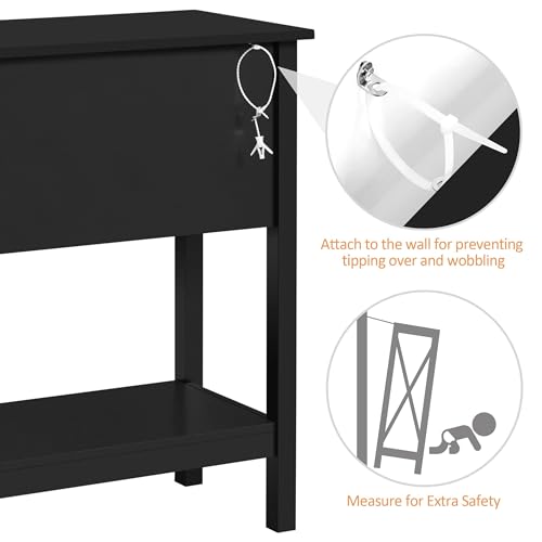 Yaheetech Console Table with 4 Drawers, Sofa Side Table with Bottom Open Storage Shelf, Heavy-Duty Entryway Table for Hallway/Living Room, 39.5x14x32 inch, Black