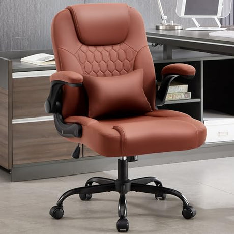Nexthro Executive Office Chair PU,Leather Office Chair with Wheels,360° Swivel Rolling Chair with Padded Arms,Ergonomic Computer Chair with Lumbar Support for Short People Use(Brown) Nexthro