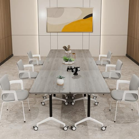 Folding Conference Table, Modern Large Conference Room Tables with Flip-Top Design, Foldable Conference Table Meeting Table with Wheels, Mobile Seminar Training Tables for Office Classroom (4, Oak) VVNO LIKK