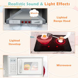 HONEY JOY Corner Kids Kitchen Playset, Wooden Play Kitchen for Toddlers, Range Hood, Water Circulation, Water Dispenser, Storage Box, Little Chef Pretend Toy Kitchen Set w/Lights & Sounds, Gray HONEY JOY