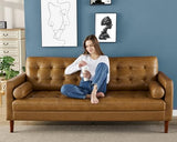 AMERLIFE Leather Sofa, Mid-Century Modern Genuine Leather Sofa, 3 Seater Comfy Couch for Living Room Home Office -Brown Leather Sofa Couch AMERLIFE