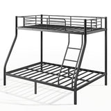 Metal Bunk Bed Twin Over Full Size, Heavy Duty Bunk Bedframe with Safety Guard & Ladder, Space-Saving, No Box Spring Needed, BunkBed Frame for Aldults Dorm Bedroom Guest Room (Black, Twin Over Full) OUEEEDD