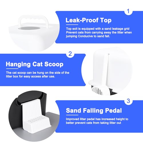 Sfozstra Cat Litter Box with Lid, Fully Enclosed Splash-Proof and Leak-Proof Urine High Edge and Odorless Cat Litter Box, Easy to Installation and Clean (Black with Pedal(S)) Sfozstra