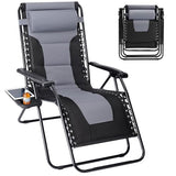 Sweetcrispy Zero Gravity Chairs, Foldable Patio Reclining Chairs with Adjustable Pillow & Cup Holder, Oversized Portable Support 400 lbs, for Backyard Camping(Black-Gray)