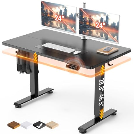 Veken 47.2" Standing Desk, Adjustable Height Office Desk with Wood Desktop, Computer Table for Home Work, Study and Gaming, Small Spaces, Modern Furniture, Black Veken