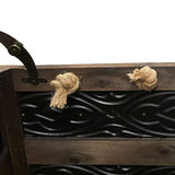 Household Essentials Decorative Trunk, Embossed Metal, Large, Chinese Fir Wood, Darkened Interior, Rope Handles, Flat and Fully Opening Lid, Handmade, Walnut and Almond Stain Household Essentials