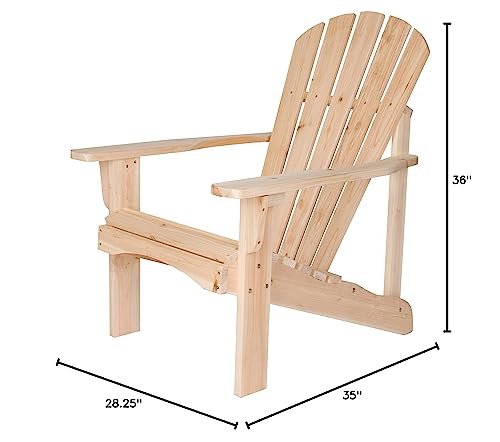 Shine Company Rockport Wooden Adirondack Chair, Outdoor Patio Firepit Chairs, Back & Seat Pre-Assembled, Natural - WoodArtSupply