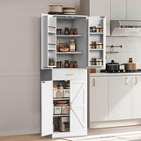 GTFURNI 71" Tall Kitchen Pantry Storage Cabinet with 4 Doors & Drawer, Adjustable Shelves, Farmhouse Cupboard, Freestanding Cabinet with Door Shelves for Dining Room/Living Space, White GTFURNI