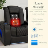 Seatcraft Virtuoso LT Home Theater Seating, Black Zero Gravity Italian Leather Power Recliner Sofa, Gaming and Home Office Chair with Powered Headrest & Lumbar, Heat & Massage, Single Recliner