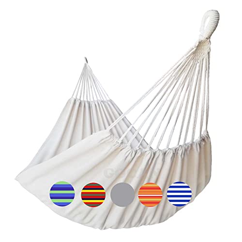 GOCAN Brazilian Double Hammock 2 Person 330X150cm Load 500Pound Cotton Hammock for Patio Porch Garden Backyard Lounging Outdoor and Indoor (Beige) GOCAN