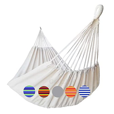 GOCAN Brazilian Double Hammock 2 Person 330X150cm Load 500Pound Cotton Hammock for Patio Porch Garden Backyard Lounging Outdoor and Indoor (Beige)