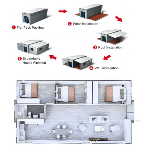 40FT Expandable Prefab Tiny House – 3 Bedroom, Modern Container Home with Full Kitchen & Bathroom | Luxury Portable Home for Family Living - WoodArtSupply