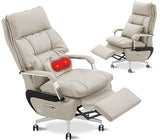 Dual Motor Executive Home Reclining Office Chair with Footrest - One-Click Electric Recline with Massage & Pillow Support Big and Tall PU Leather Ergonomic Desk Chair, High Back Wide Seat (White) COTYFLY