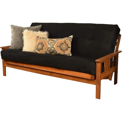 HomeStock Full Size Futon Frame with Mattress - Hardwood Sofa Bed Convertible 79" Suede Black/Without Storage Drawers HomeStock