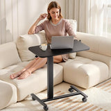 COMHOMA Adjustable Overbed Bedside Table with Lockable Wheels, Pneumatic Mobile Standing Laptop Desk, Small Standing Desk Portable Rolling Overbed Table Hospital Home Use(28" W x 16" D, Black) COMHOMA