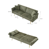 Zentrava Green 79" Convertible Futon Sofa Bed with Adjustable Backrest & Armrests, Modern Corduroy Folding Loveseat Sleeper Couches with Two Soft Pillows for Living Room Apartment Office (Green) Zentrava