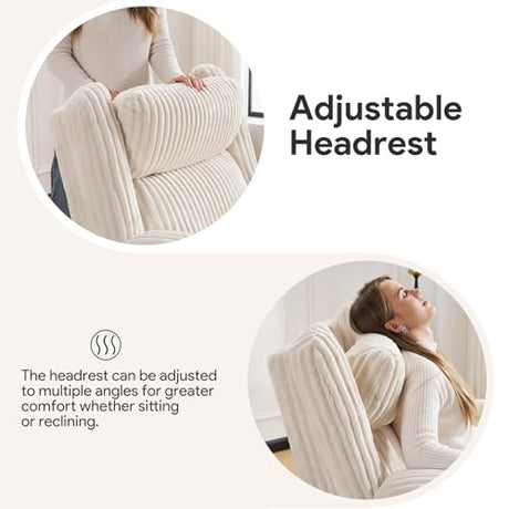 Power Recliner Chair with Massage and Heat, Oversized Swivel Rocker Recliner for Adults with Adjustable Headrest, Nursery Glider with Arm Storage and Cup Holder, Beige RUTOX