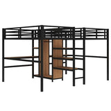 Bellemave Twin Over Twin Metal Loft Bed with Desk and Wardrobe for 2 Kids,Twin Size Heavy Duty Double Loft Bed Frame with Charging Station and Shelves for Boys,Girls,Adults,Woodgrain Bellemave