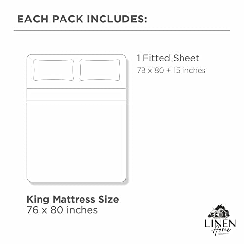 Linen Home 100% Cotton Percale Weave Fitted Sheet, King Size, White, 1 Deep Pocket Fitted Sheet, Fits Mattress Upto 16" Crisp and Cool Strong Bed Linen, 78"X80"+15" Linen Home