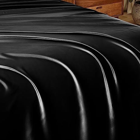 Ersmak Satin Flat Sheet Only, Single Flat Sheet Full, Luxury & Ultra Soft Silky Bedding Top Sheet for Full Mattress - Black Ersmak