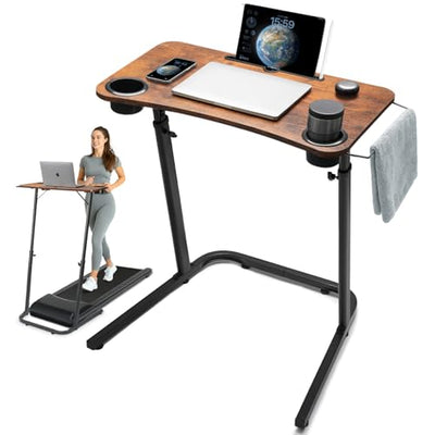 HOMELYM Treadmill Desk, Small Standing Desk for Walking Pad, 30-47 Inch Adjustable Height Walking Pad Stand for Treadmill, Portable Standing Table for Bike and Home Office Work - Brown