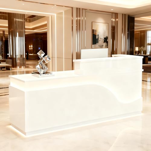 63in Reception Desk with Counter，Modern Front Desk Reception Counter for Checkout, Lobby, Beauty Salon (Left high)