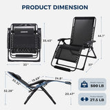 HOMSHADE Oversized Zero Gravity Chair, 33In XXL Outdoor Recliner Chair w/Removable Cushion&Headrest, Reclining Patio Chairs for Indoor, Camping Lounge Chair with Footrest, Support 500LBS, Black