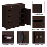 Yaheetech Bathroom Floor Cabinet, Large Storage Space Wooden Organizer with 1 Big Drawer, 3 Small Drawers & 2 Doors, Free-Standing Cupboard for Yaheetech