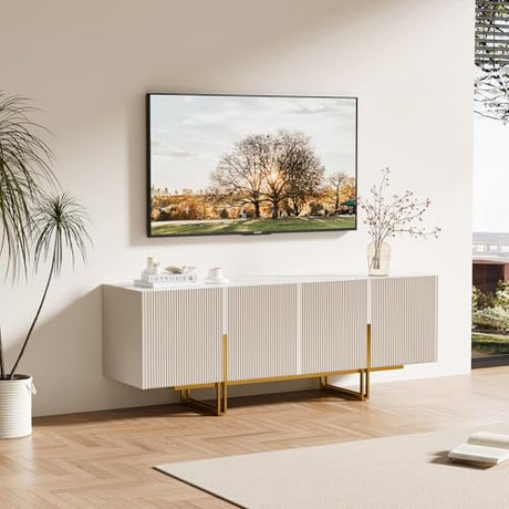homary Modern TV Stand for TVs Up to 55", Long Entertainment Center with Storage Cabinets TV Console Table for Living Room, Bedroom (Off White, 59.1" W x 15.7" D x 23.6" H) homary