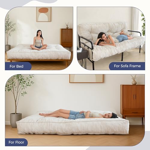 MAXYOYO 8" Futon Mattress, Full Size Extra Thick Futons Sofa Couch Bed for Adults, Velvet Floor Mattress Shredded Foam Filling (Frame Not Included) MAXYOYO