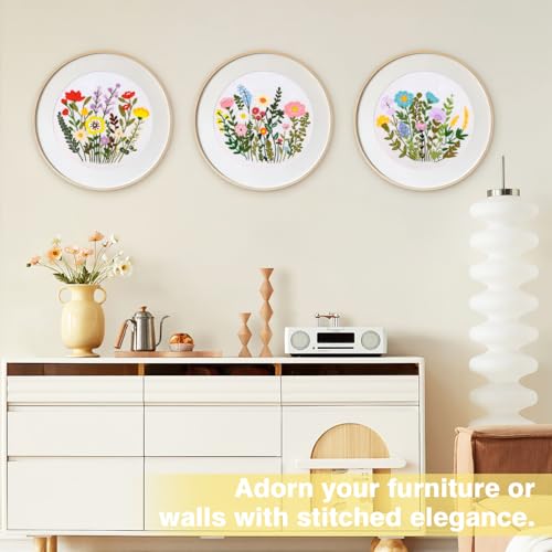 RidaaFri Embroidery Kit for Beginners, Set of 3 Flower Pattern DIY Practice Kits for Adults, Hand Embroidery Set with Step-by-Step Guide & Video Tutorial, Includes Hoop, Needles, Floss