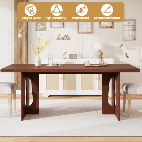 IDEALHOUSE 71" Long Dining Table for 6-10 People - Farmhouse Kitchen Table with Extra Thick Tabletop & Heavy-Duty Metal Legs, Sturdy Rectangular Table for Dining Room, Conference Room, Office, Walnut IDEALHOUSE