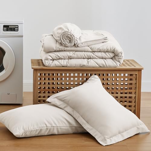 Love's cabin Twin Comforter Set Off White, 5 Pieces Twin Bed in a Bag, All Season Bedding Sets with 1 Comforter, 1 Flat Sheet, 1 Fitted Sheet, 1 Pillowcase and 1 Pillow Sham Love's cabin