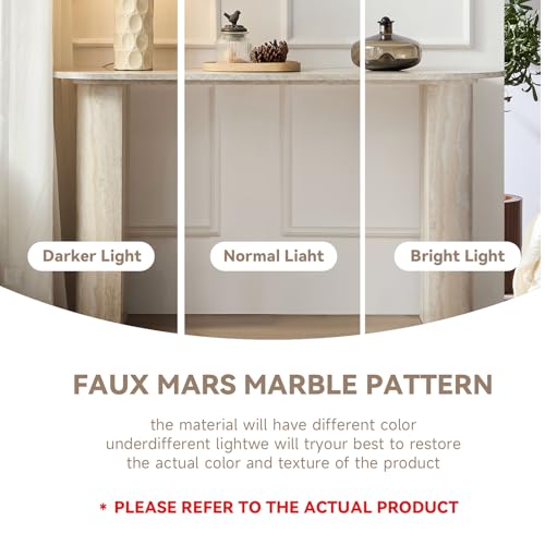 LKTART 55" MDF Console Table for Entryway, Narrow Entryway Table with Faux Mars Marble Pattern, Couch Table Behind Sofa with Curved Legs for Living Room Hallway Foyer LKTART