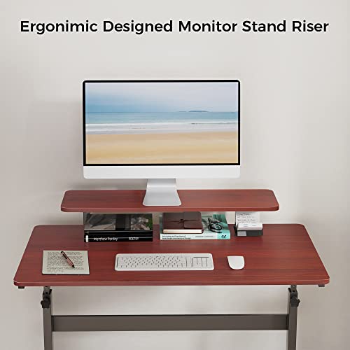 Eureka Ergonomic Mobile Standing Desk 41 Inch, Lockable Home Office Height Adjustable Computer Desk PC Table with Hutch, Teak Top EUREKA ERGONOMIC
