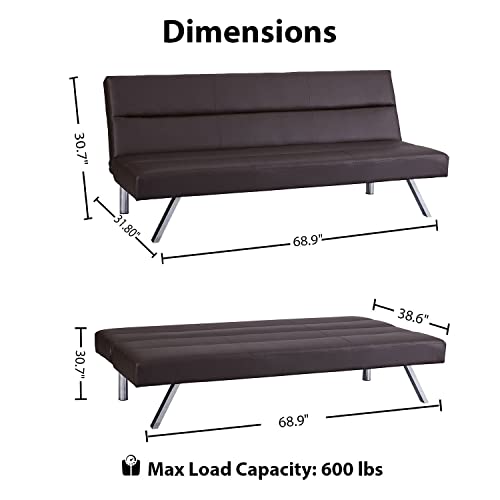Naomi Home Futon Sofa Bed Faux Leather Futon Couch Modern Convertible Folding Sofa Bed Couch with Chrome Legs Reclining Mini Leather Small for Bedroom Living Room Espresso Naomi Home