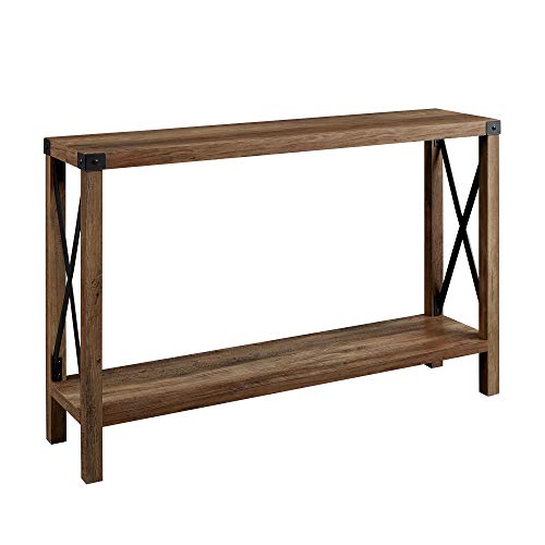 Walker Edison Sedalia Modern Farmhouse Metal X Entry Table, 46 Inch, Rustic Oak - WoodArtSupply