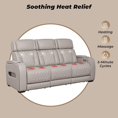 Signature Design by Ashley Boyington Contemporary Leather Match Power Reclining Sofa with USB Charging Ports, LED Lights and Adjustable Headrest, Light Gray Signature Design by Ashley