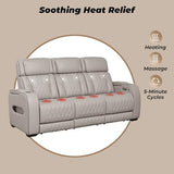 Signature Design by Ashley Boyington Contemporary Leather Match Power Reclining Sofa with USB Charging Ports, LED Lights and Adjustable Headrest, Light Gray Signature Design by Ashley