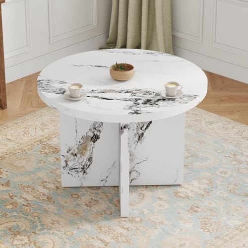 Merax Round Dining Table for 4-6, 42 Inch Modern Kitchen Small Dinner MDF for Cafe Restaurant Wine Bar Home Office Conference, White Merax