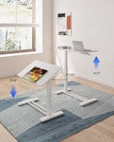FLEXISPOT H7 PRO Mobile Standing Desk Adjustable Overbed Table Pneumatic with Wheels 90°Tiltable Portable Laptop Desk Rolling Computer Cart Foldable Bedside Table(31.5" W x 17.7" D, White) FLEXISPOT