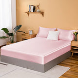 NSGZ Pink Satin Fitted Sheet Only, Silky Full Fitted Bed Sheet Soft Deep Pocket Single Bottom Bed Sheets, Wrinkle Free & Fade Resistant & Breathable Bedding Fitted Sheet Sold Separately NSGZ