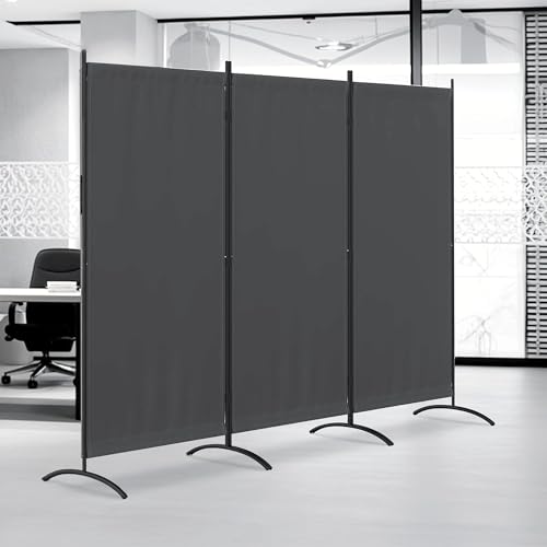 Kecreque 3 Panel Room Divider 6 Ft Folding Screen Room Dividers with 4 Curved Metal Feet Partition Wall Divider,Privacy Screens Portable Wall for Office,Bedrooms,Dining,Dorm,Grey Kecreque