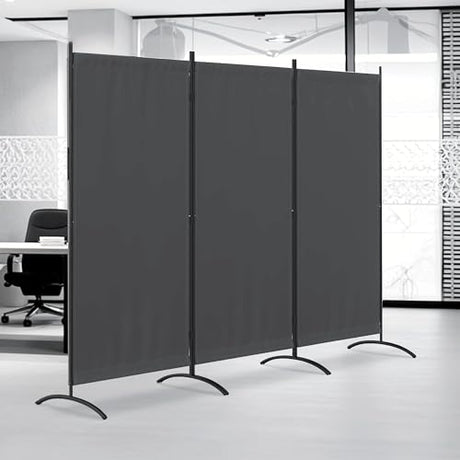 Kecreque 3 Panel Room Divider 6 Ft Folding Screen Room Dividers with 4 Curved Metal Feet Partition Wall Divider,Privacy Screens Portable Wall for Office,Bedrooms,Dining,Dorm,Grey Kecreque