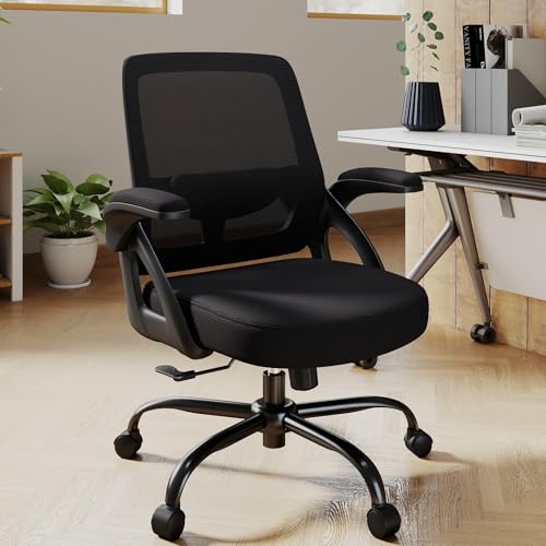 AnyGod Big and Tall Office Chair, Ergonomic Desk Chair Mesh Mid Back with Comfy Lumbar Support Swivel Task Executive Chairs with Wheels, Flip up Arms for Home, Office, Study AnyGod