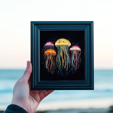 BENECREAT 4 Sheets 16 Pcs Jellyfish Water Soluble Embroidery Pattern, Stick and Stitch Embroidery Paper Wash Away Designs, Embroidery Starter for Beginners DIY Craft, Sewing Embroidery BENECREAT
