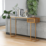 Giantex Narrow Console Table with Storage - Gold Sofa Table with Storage Basket, Sturdy Metal Frame, Modern Entryway Table, Entry Table for Living Room, Hallway, Corridor, Foyer Table, Gold & White Giantex