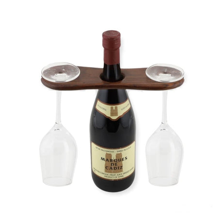 Frescorr - Wine Bottle & Glass Holder | Handmade Antique Wood(one of The World's Finest Wood) Stand for Wine for Two Glasses & Bottle (Dalbergia Sissoo) Frescorr